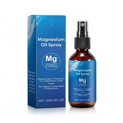 Magnesium oil spray bottle and packaging on a white background